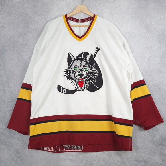 Vintage Chicago Wolves Jersey Size 52 White Authentic IHL Team Issue MIC Bauer